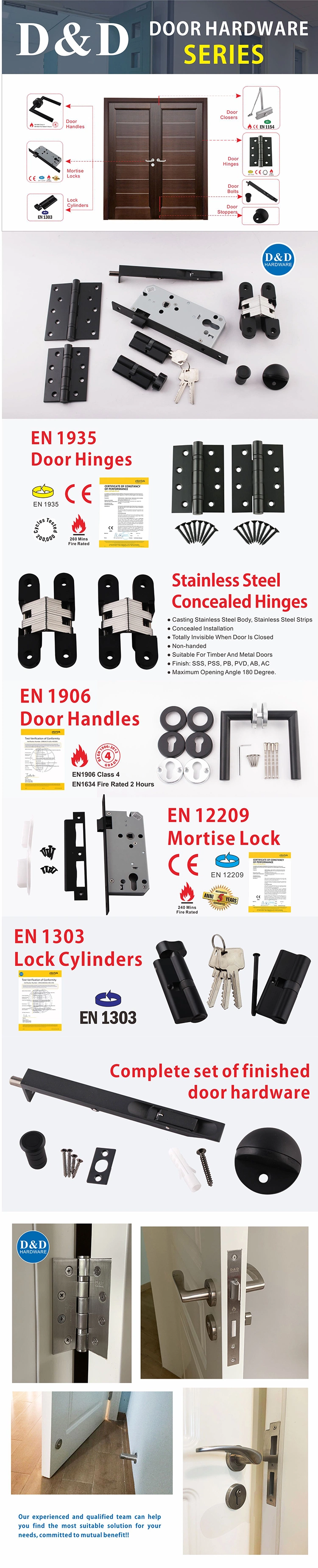 UL CE Matt Black Fire Door Hardware Safe Lock Accessories